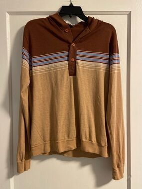 Rare Vtg 70s 80s Lightning Bolt Striped Two-Tone Hooded Pullover Surf Beach M/L